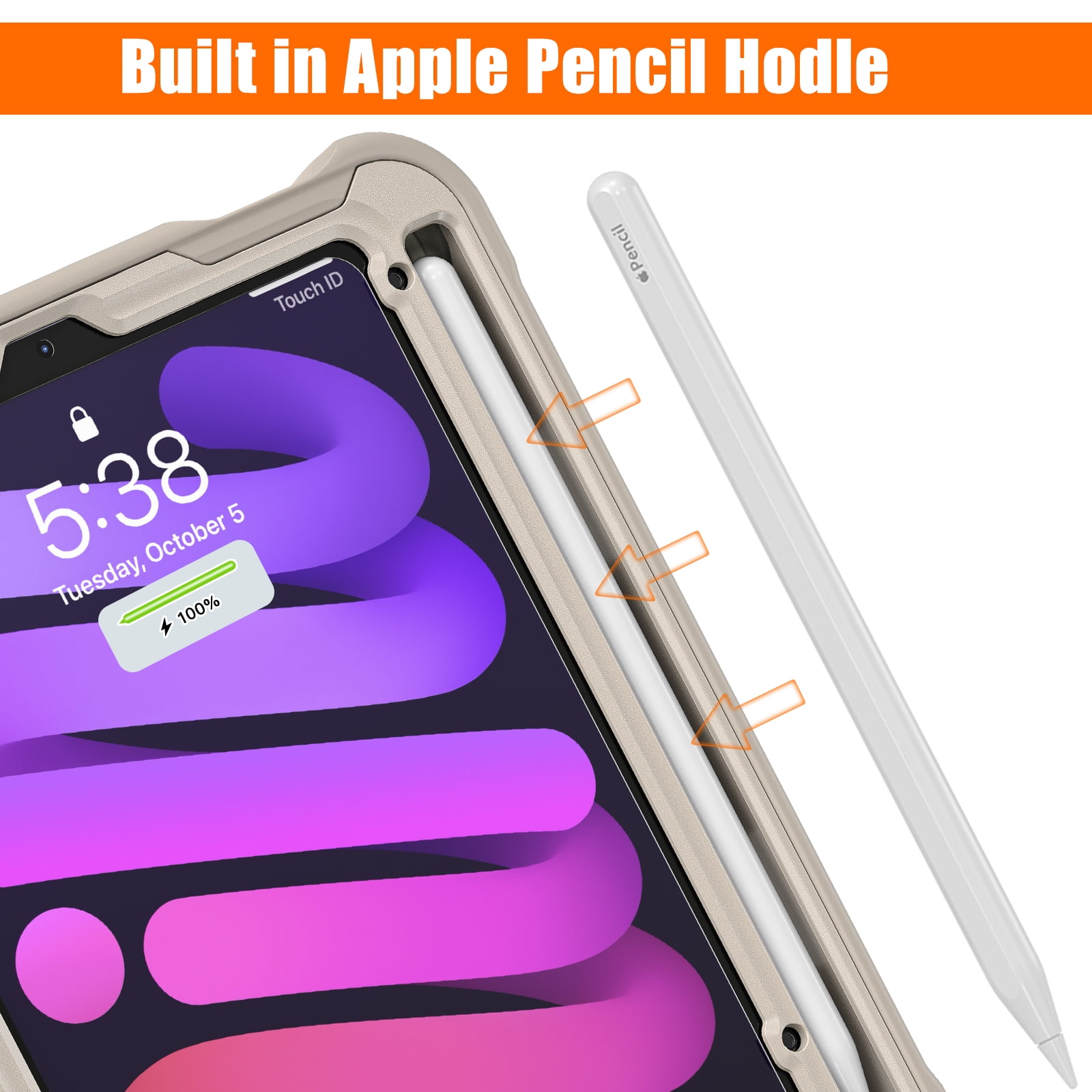 Dteck Case for iPad mini (A17 Pro) 8.3 inch 2024 / iPad mini 6th Generation,Military Grade Shockproof TPU Protective Cover for Kids with Stand -Grip Handle - Shoulder Strap - Pencil Holder,Khaki