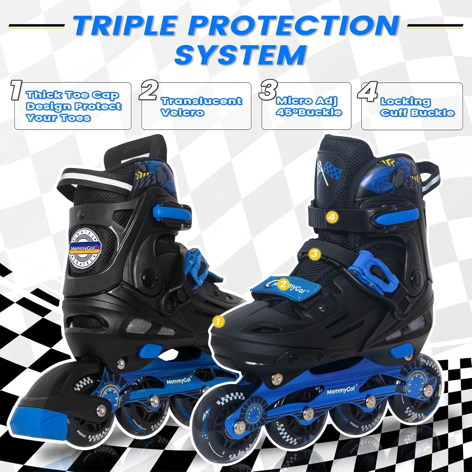 MammyGol Inline Skates for Boys and Girls Youth, 4 Size Adjustable Roller Skates with PU Flashing Whees Inline Skates High Performance for Kids Age 8-12 Blue