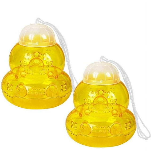 Paquete de 2 trampas para avispas para colgar al aire libre, mata chaquetas amarillas, trampas para abejas carpinteras para exteriores, trampa para avispas de plástico, mata insectos, amaril