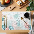 thumbnail image 2 of Coastal Turtle Placemats Set of 6, Teal Green Ocean Coral Starfish Jellyfish Placemats for Dining Table, Place Mats for Kitchen Tabletop, Waterproof Wipeable Dining Table Mats Set, 2 of 9