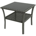 thumbnail image 1 of Outsunny Table Basse en Osier pour Patio avec Conception à Deux Niveaux, Table d'Appoint, Gris, 1 of 10
