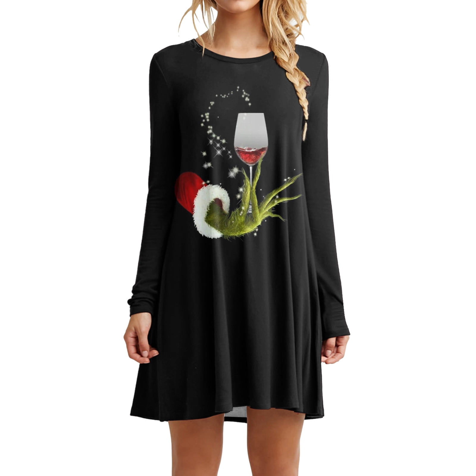 Robe Tunique Décontractée Imprimée de Noël 3D pour Femmes Manches