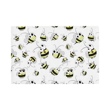 

Table Placemats Set of 6 - cartoon bees funny white cute 12x18 In Faux Linen Double Heat Resistant Place Mats Cloth Indoor/Outdoor Placemats Washable Table Mats for Dining Kitchen Party