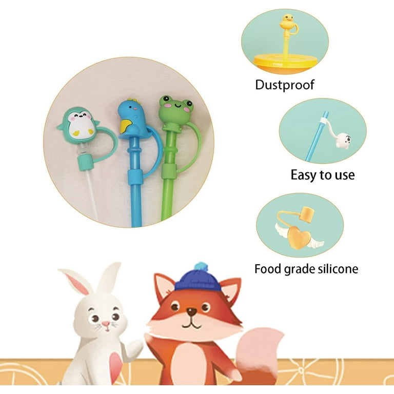 12Pcs Silicone Animals/Cactus Shape Straw Covers Cartoon Straw Tips Cover  Reusable Silicone Straw Toppers Cute Straws Plugs for 6 to 8 mm Straws Home  Kitchen Accessories 