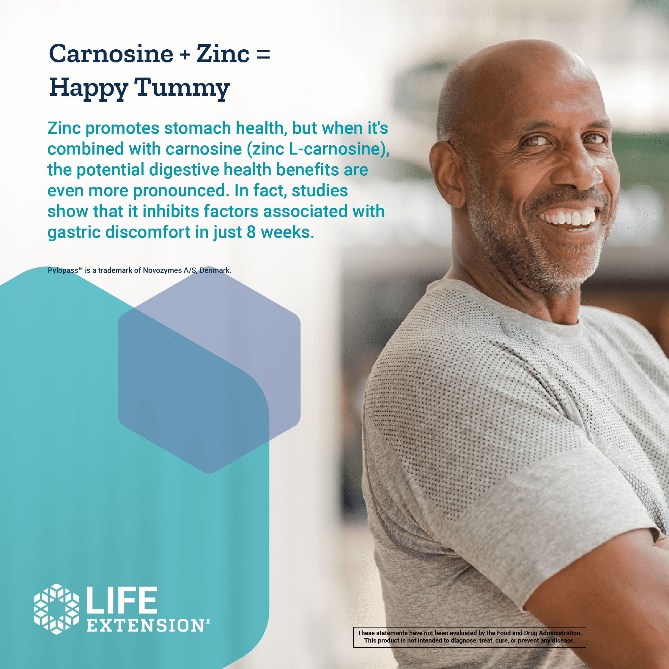 Life Extension Gastro-Ease™, zinc L-carnosine, Pylopass™ Lactobacillus reuteri probiotics, digestion supplement, gut health, stomach comfort, gluten-free, non-GMO, vegetarian, 60 capsules
