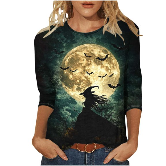 Sheghy Tops for Women Going Out Womens Halloween Lapel Collar Long Sleeve Shirt - Printed Button Down Casual Multicolor S