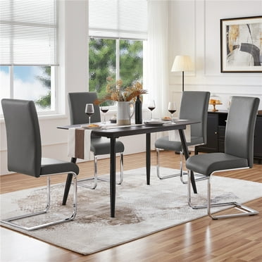 Alden Design 2PCS Modern PU Leather High-back Dining Chairs for Kitchen, Dark Gray