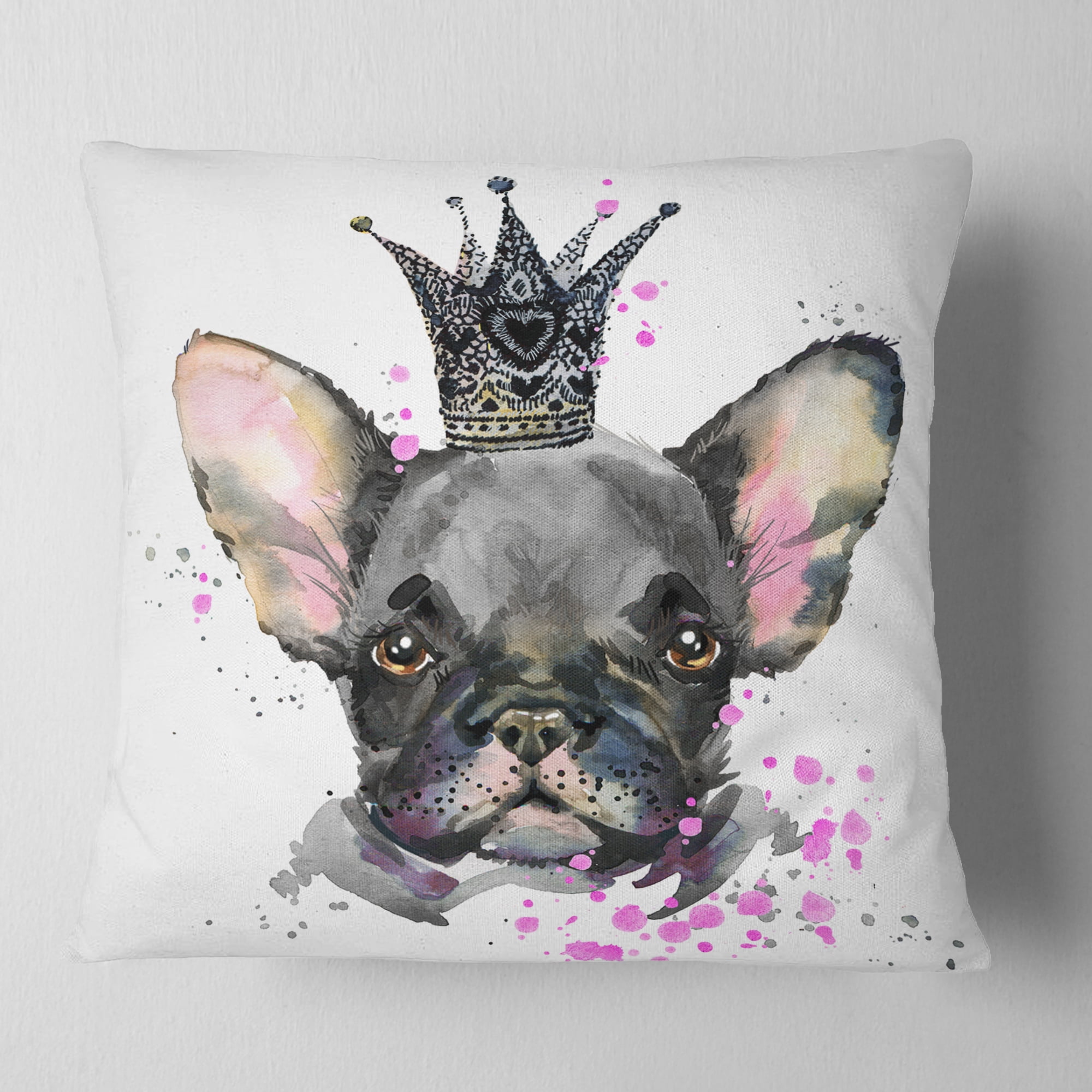 Designart Cute Black Dog with Crown - Animal Throw Pillow - 16x16