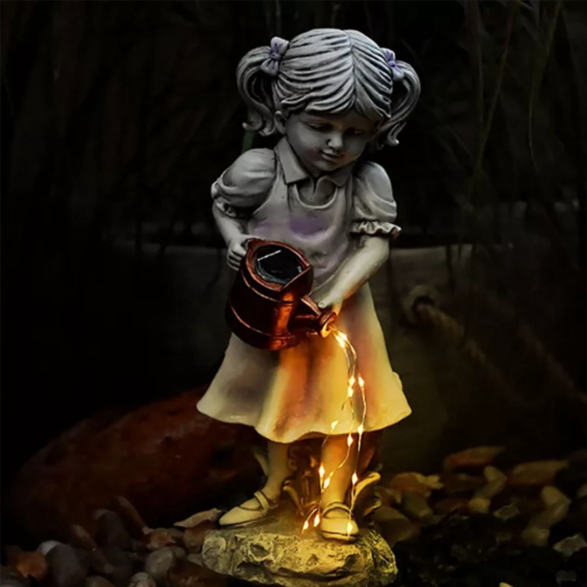 Beautiful Girl Watering the Garden Statue with Solar Fairy Light,Cute Garden and Balcony Statue Decoration for Garden Lovers