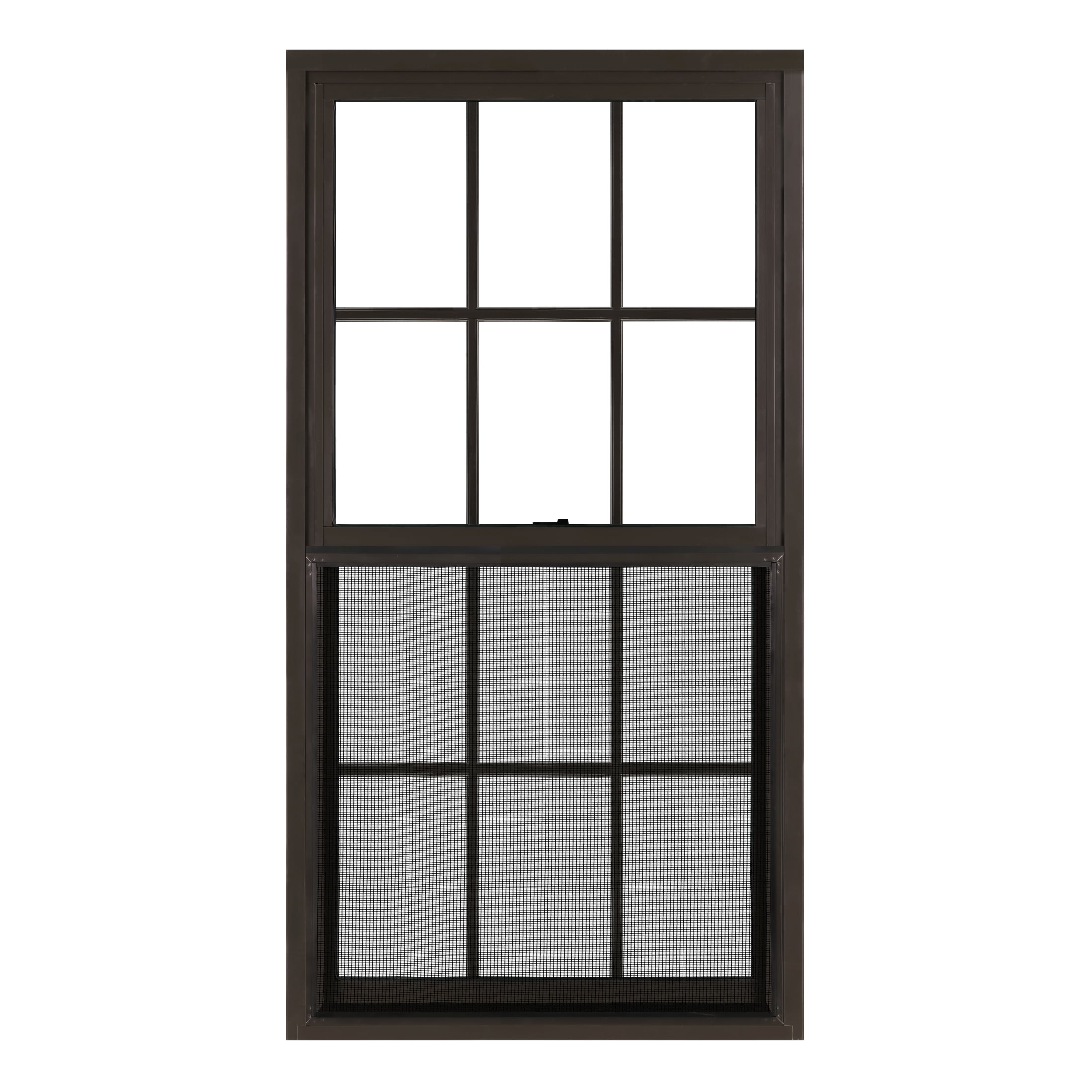 32 in. x 60 in. Brown Aluminum Double Hung Double-Pane Insulated Window with Low-E Glass, Grids and Screen