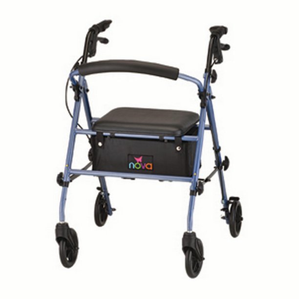 Rollator Nova Journey Steel Frame Rolling Walker Weight Capacity 275 lbs (Blue)