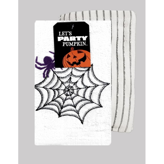 Let's Party Halloween Bathroom Hand Towels, 2-Pieces, Spider Web & Stripe Design, 16" x 26" Cotton