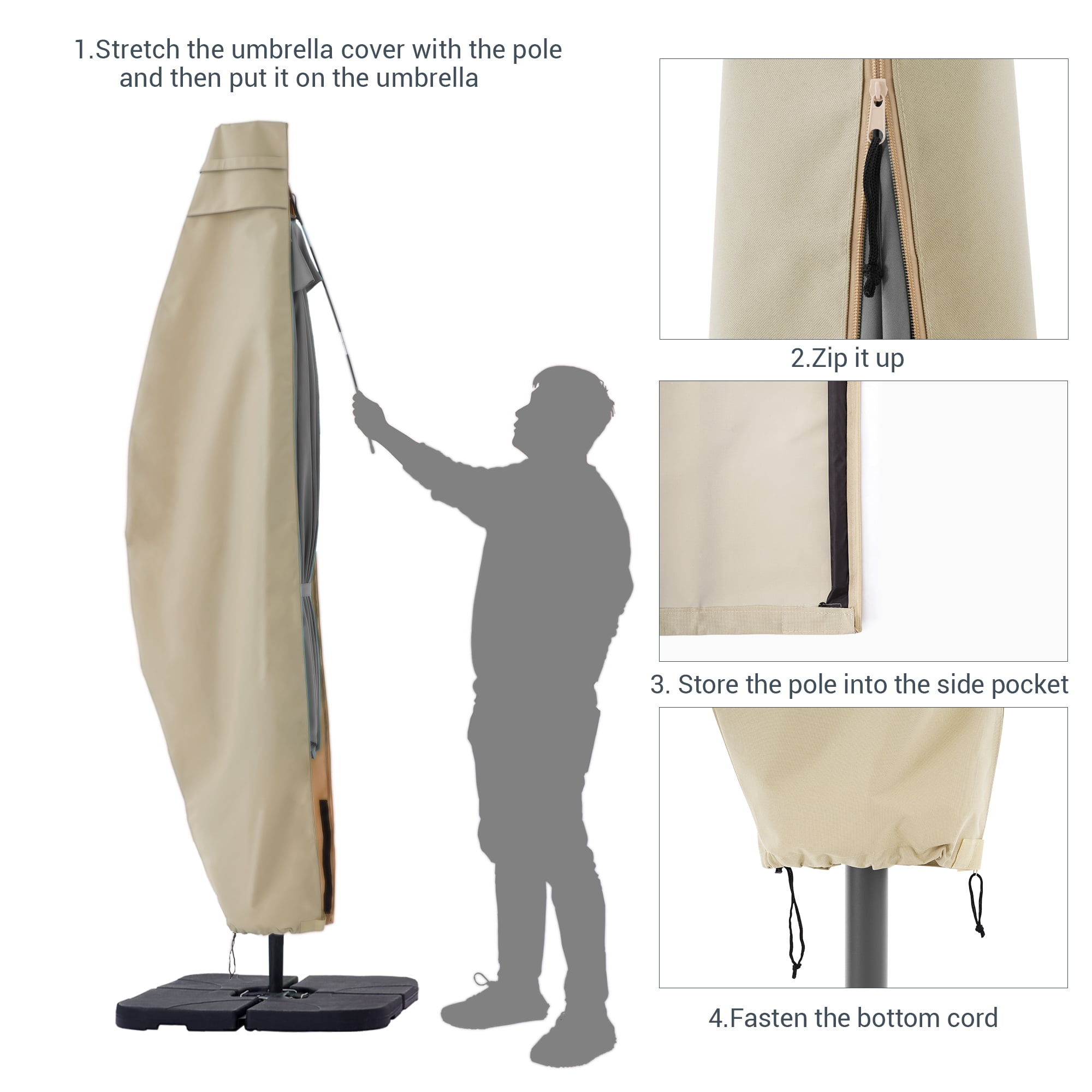 ACEGOSES 9-11 ft Outdoor Patio Umbrella Covers Zippered Waterproof Parasol for Offset Hanging Umbrella Cantilever Umbrella,KhaKi
