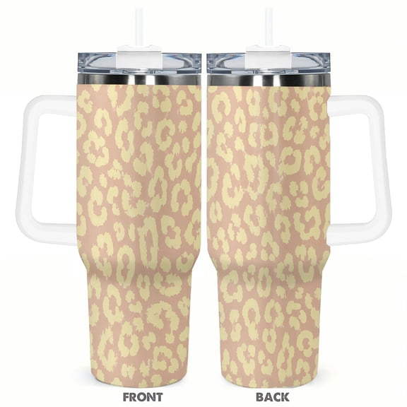 40oz Pastel Leopard Print Car Tumbler with Handle and Straw Gift Stainless Steel Insulated Travel Coffee Cup for Women
