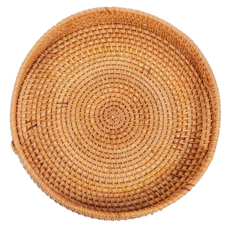 STRANDCHIC Rattan Round Serving Tray with Unique Handle, Light Brown, Home Kitchen Decor and Organizer