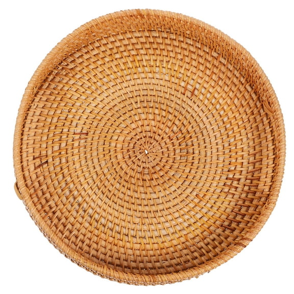 STRANDCHIC Rattan Round Serving Tray with Unique Handle, Light Brown, Home Kitchen Decor and Organizer