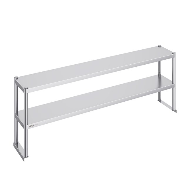 VEVOR Double Étagère Supérieure en Acier Inoxydable Étagère Supérieure à 2 Niveaux 12"x72 Pouces pour Table de Préparation