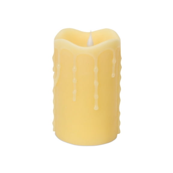 Melrose 5" Prelit LED Simplux Dripping Wax Flameless Pillar Candle with Moving Flame - Ivory