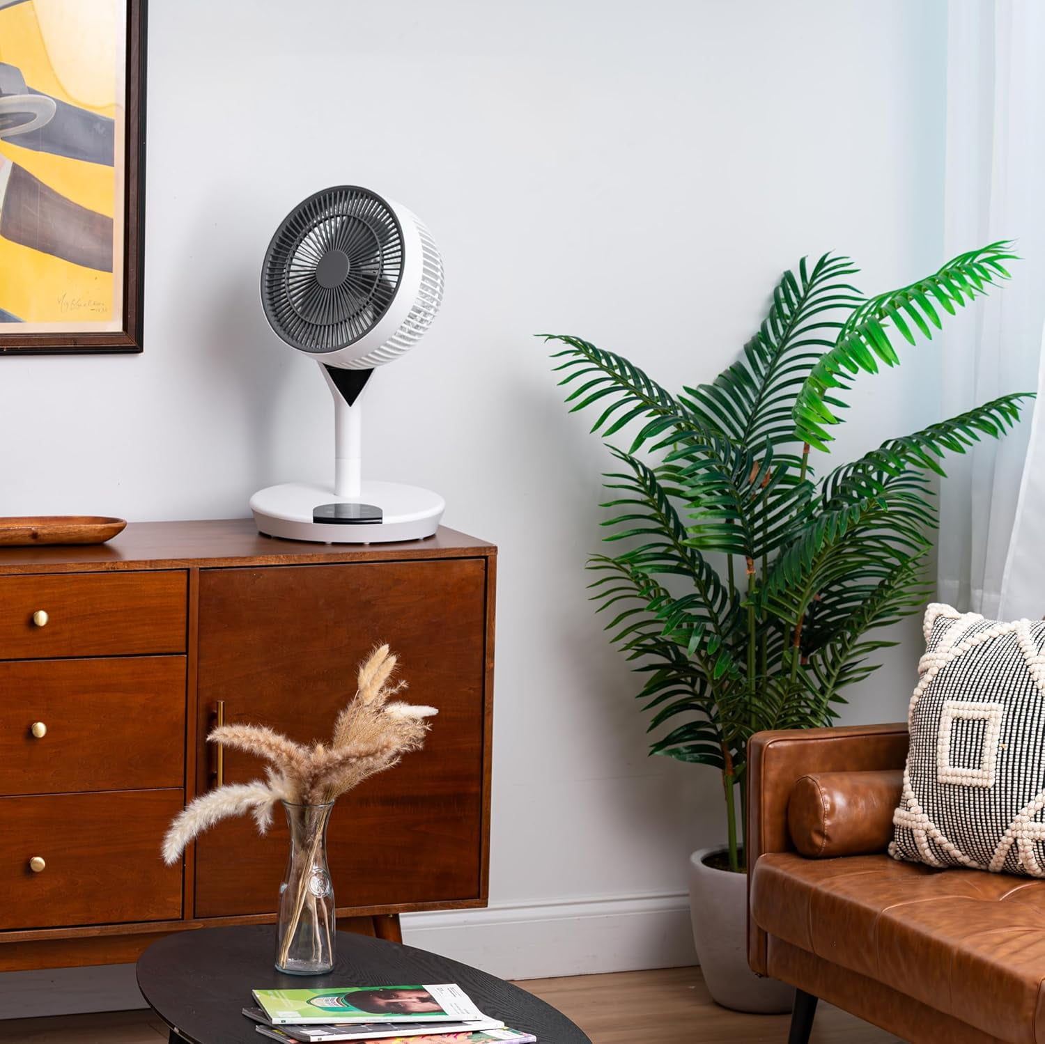 IRIS USA WOOZOO Fan, Pedestal Standing Fan with Remote, 360 Oscillating Fan, 12 Speeds, Low Noise DC Motor, 8h Timer, Touch Panel, Height Adjustable, White/Gray, 59 ft