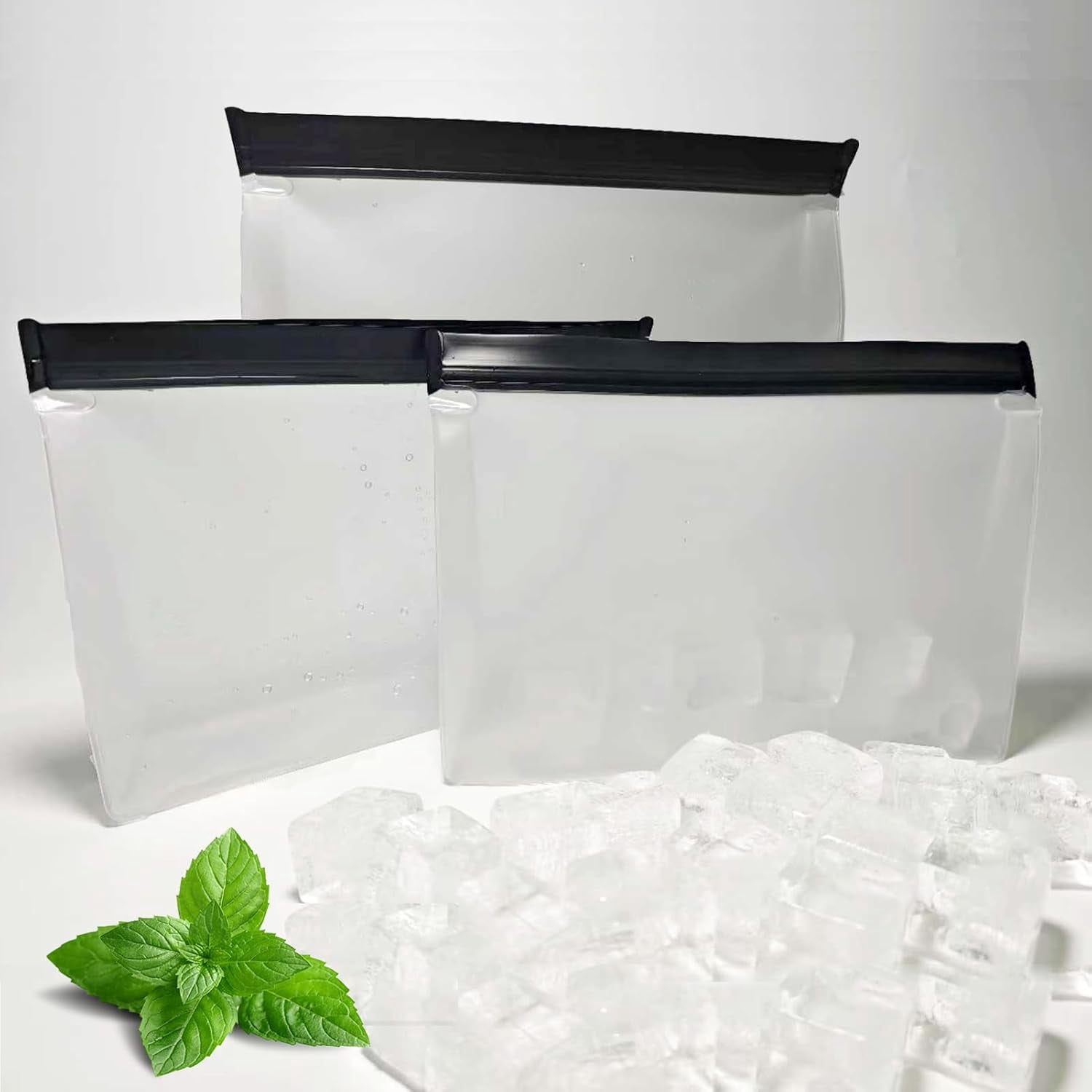 3 Pcs Reusable Ice Storage Bags with Secure Zip, 10"*7"*2.5"Freezer Bags Clear Ice Cube Storage Bags Freezer Storage Bags Ice Holder for Ice and Food Storage