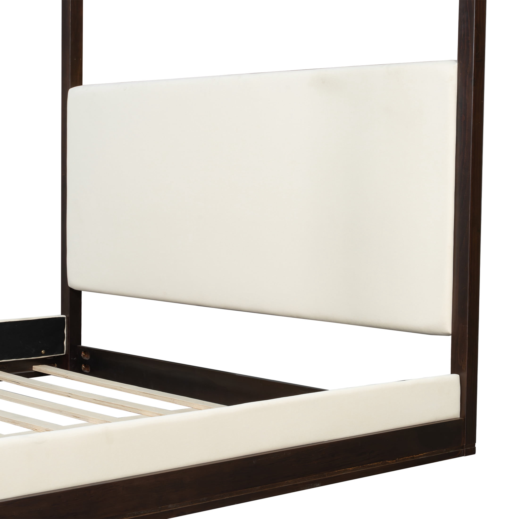 Christopher Knight Home King Canopy Platform Bed, Wood Frame with White Upholstered Headboard, Espresso