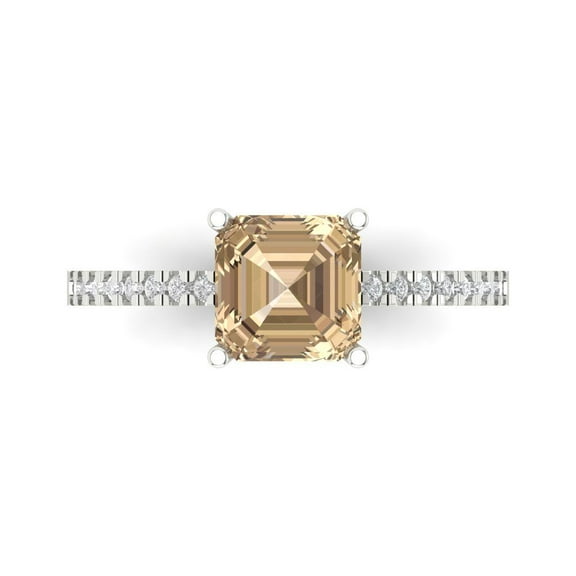 2.7ct Asscher Cut Yellow Moissanite 14k White Gold Engraving Statement Bridal Wedding Designer Ring Size 7.5