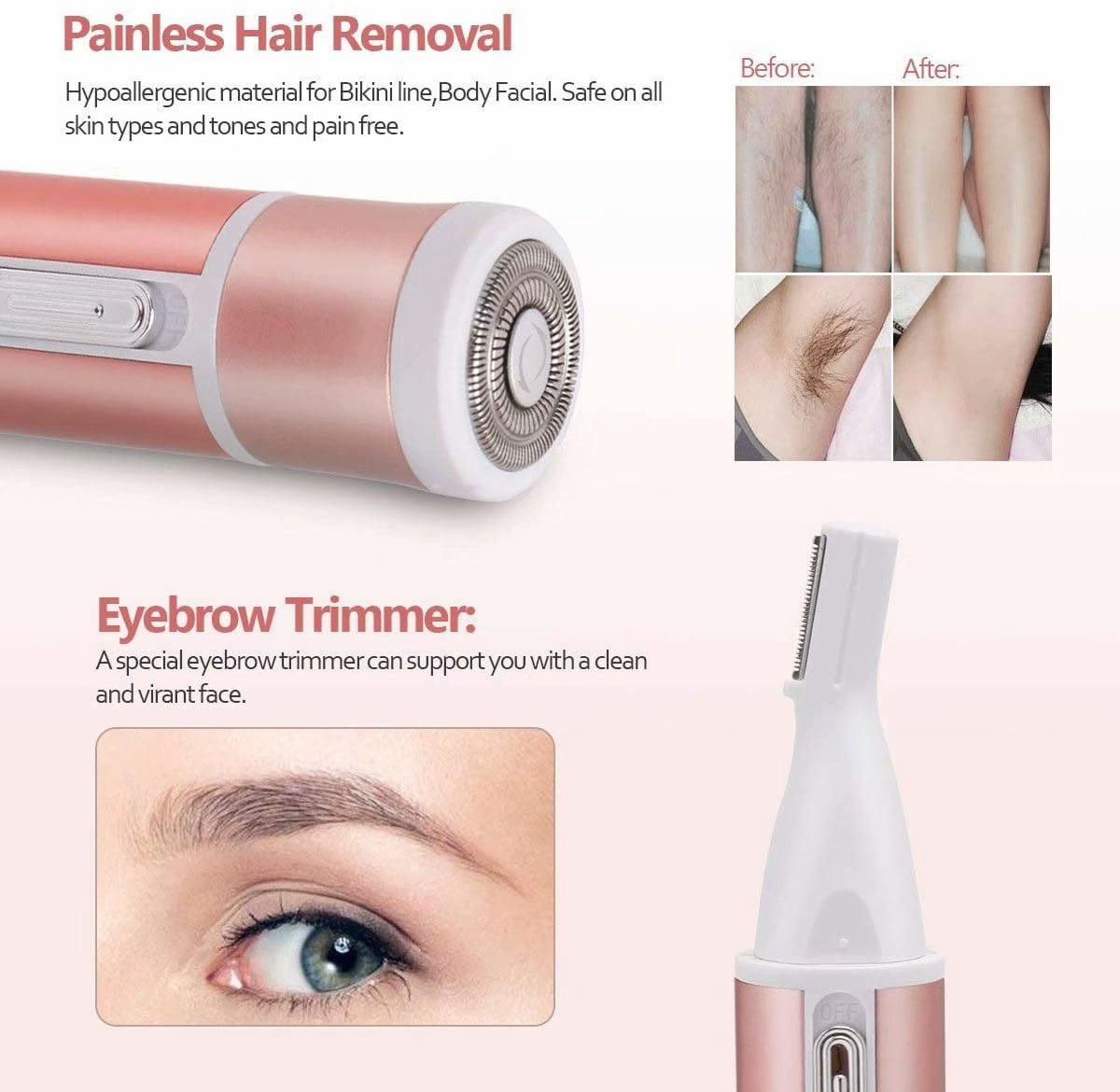 Artrylin Women Shaver 4 in 1 Electric Ladies Shaver Facial Hair Painless Removal Legs Trimmer Waterproof Razor