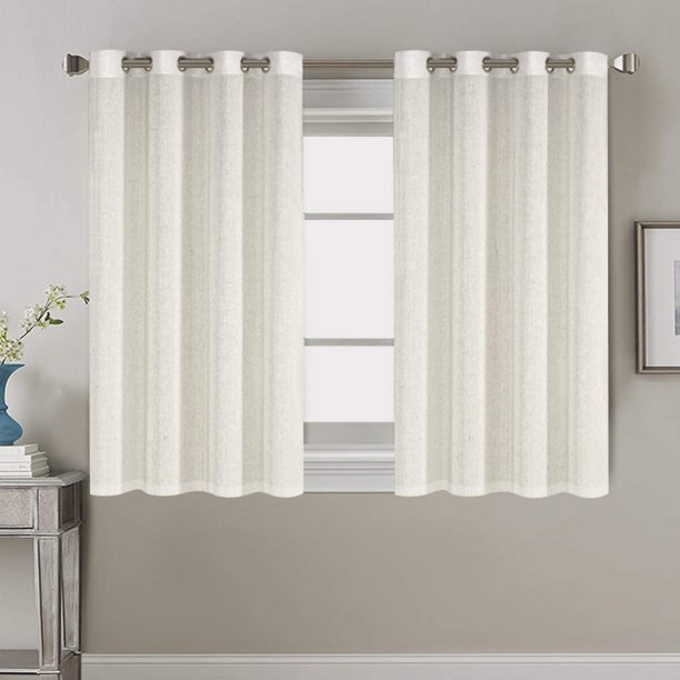 Elegantes cortinas de mezcla de lino, protección de privacidad, filtrado de luz, paneles de ventana con ojales de níquel, cortinas para dormitorio (juego de 2, 52 x 84 pulgadas, natural) marfil, 52 pulgadas de ancho x 45 pulgadas de largo