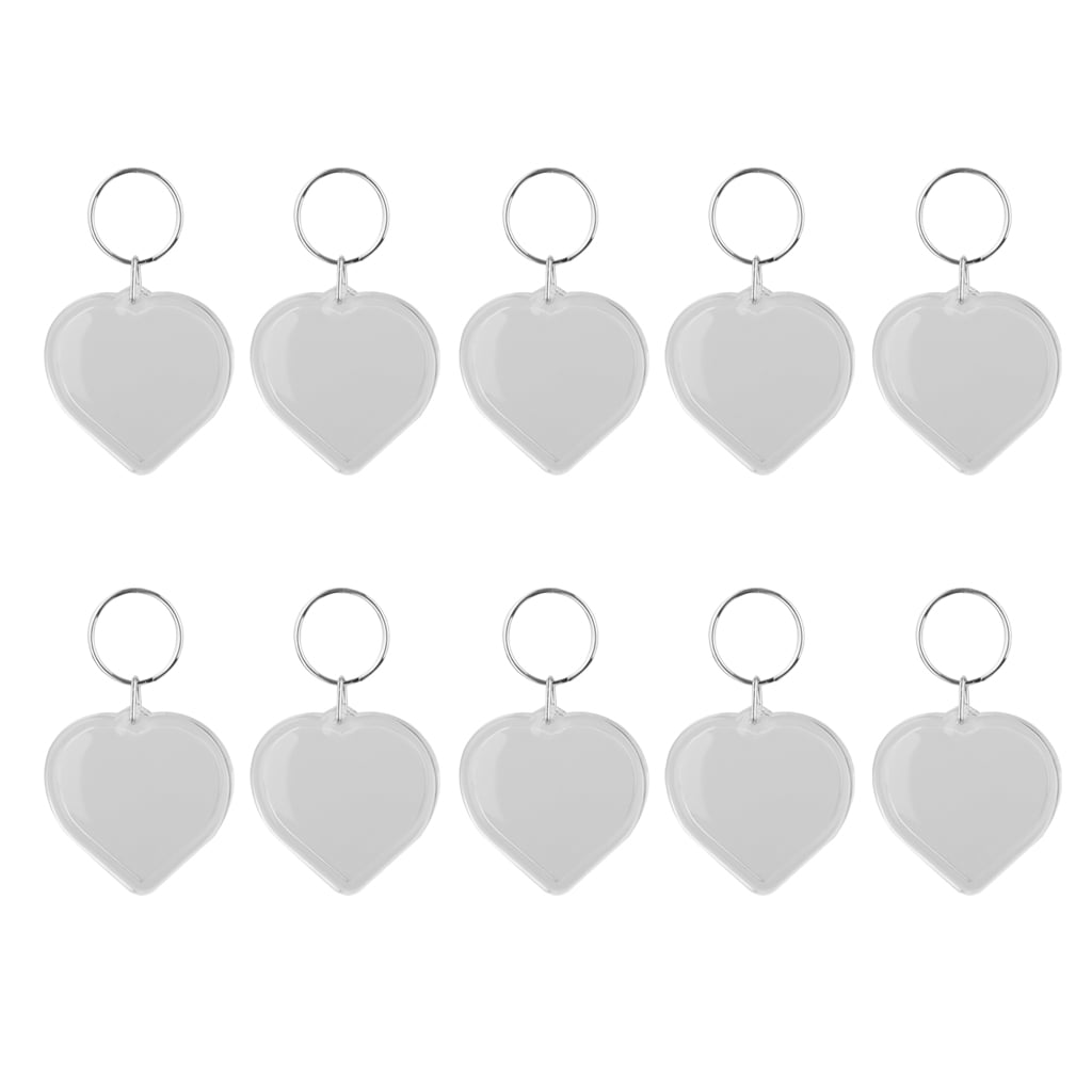 25x Blank Heart Shape Acrylic Keyrings 31mm Photo Size key ring plastic G1512 