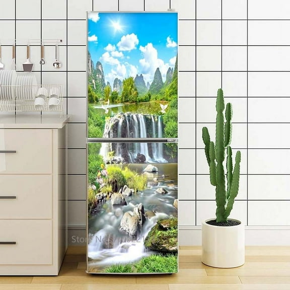 Green Plant Refrigerator Sticker Waterfall Wall Sticker Self Adhesive Vinyl PVC Waterproof For Kitch