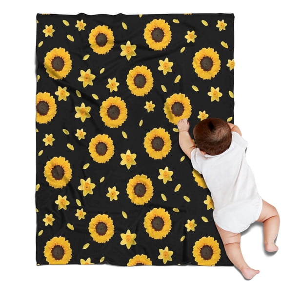 Black Sunflower Daffodil Pattern Blanket,Comfortable Soft Flannel Throw Blanket,All Season,Warm Lightweight Blankets for Sofa Bed Couch Living Room Chair,30"x40"