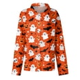thumbnail image 4 of Delconic Womens Halloween Print Button Down Shirt Long Sleeve Casual Regular Fit Collared Blouse Pumpkin Pattern Top Orange M, 4 of 7