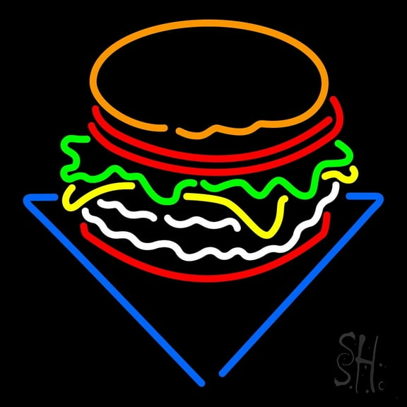 Burger Logo LED Neon Sign 16 x 16 - inches, Clear Edge Cut Acrylic Backing, with Dimmer - Bright and Premium built indoor LED Neon Sign for restaurant window and interior decor.