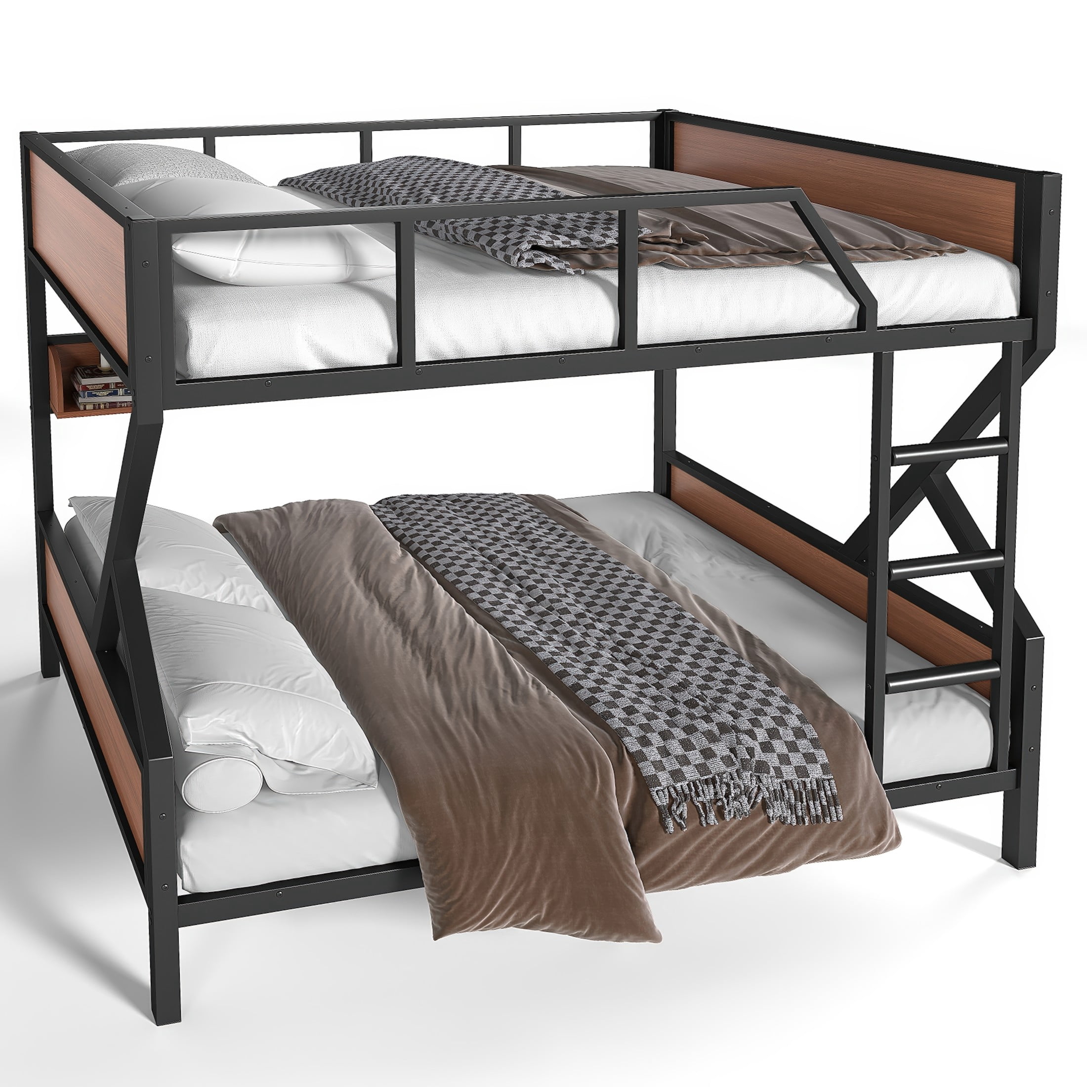 Noble House Full over Full Metal Bunk Bed with Storage Shelves and LED Lights, Black
