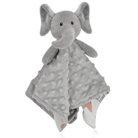 BORITAR Elephant Baby Security Blanket Soft Minky Dot Fabric Lovey Blanket with Lovely Animal Pattern Backing, Stuffed Plush Cuddle Newborn Blankie 14 inch