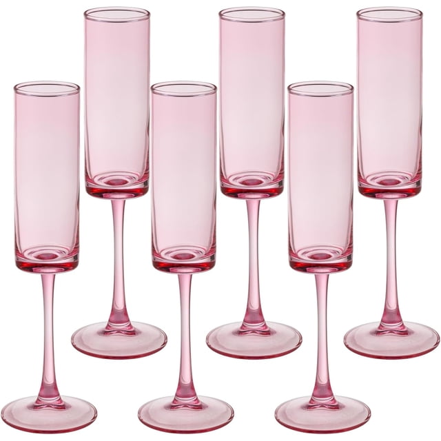 6 copas de vino de color rosa, copas de vino de tallo largo, juego de 6 copas sopladas a mano para cóctel, boda, cava