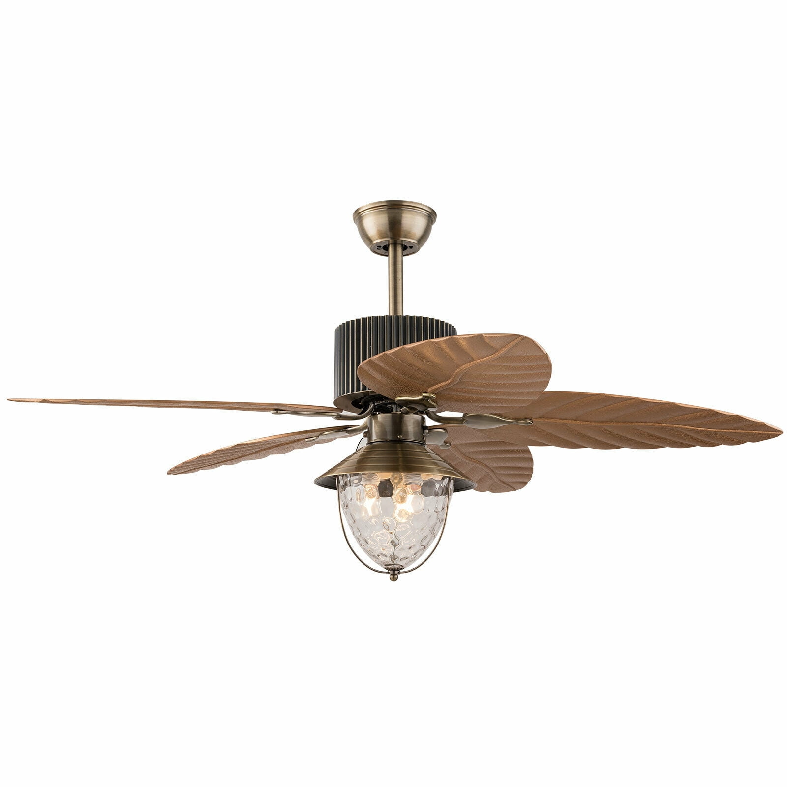 52" Ceiling Fan with Light Tropical Chandelier Fan 5 Reversible Palm Leaf Blades 
