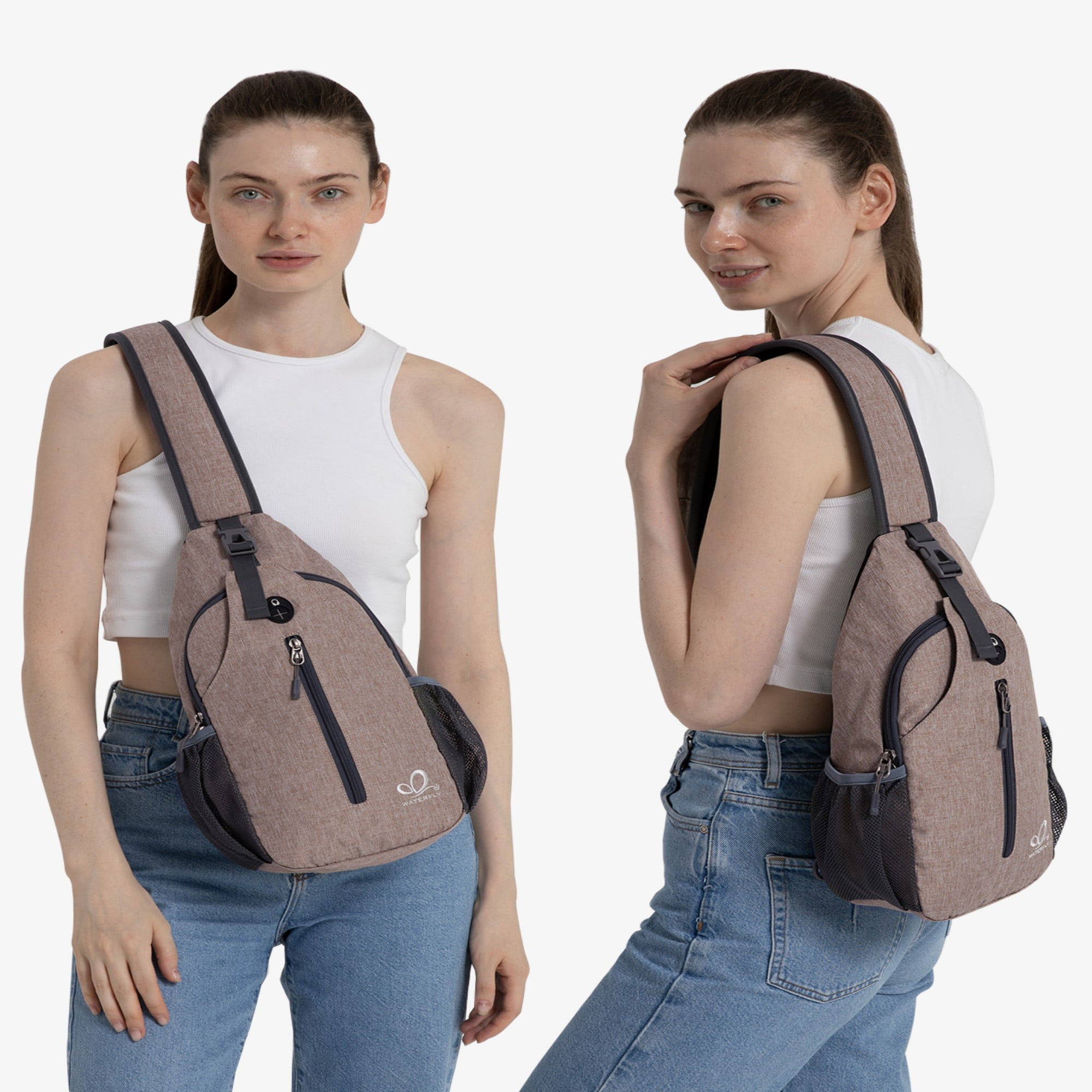 WATERFLY Unisex Hiking Travel Nylon Sling Bag Cross-Body Shoulder Chest Bag,Khaki
