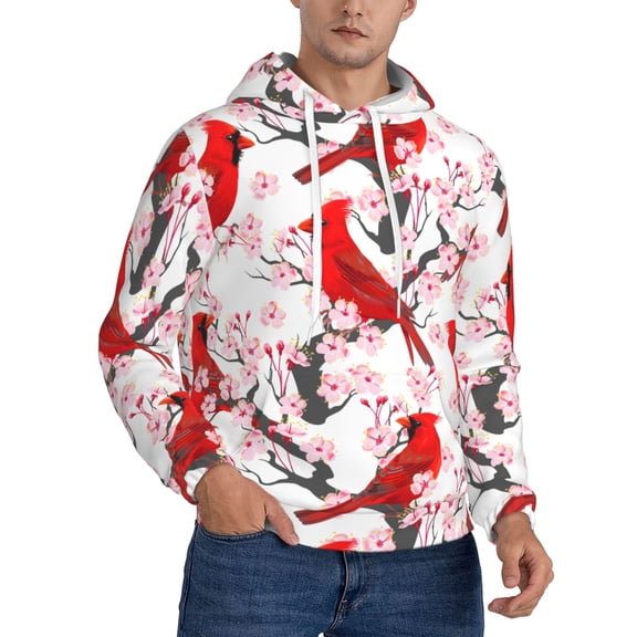 Cardinal Flowers And Birds Hoodie Men Unisex 3d Fleece Hooded Sweatshirt Large