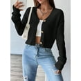 thumbnail image 5 of Women'S Long Sleeve Button Front V-Neck Soft Knit Cardigan Sweaters Black XL, 5 of 6