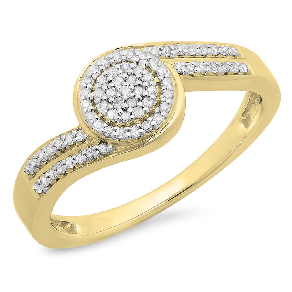 ctw Dazzlingrock Collection 0.25 Carat Yellow Gold 10k Round Cut White Diamond Ladies Right Hand Cluster Ring 1/4 CT 