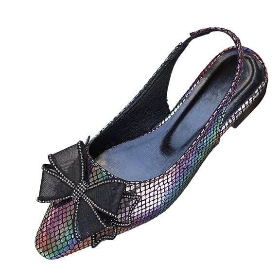 Womens Chunky Low Heels Slingback Bow Pumps Closed Toe Wedding Dress Shoes Women Fashionable Casual Summer Pointed Toe Shoe Rhinestone Sandals