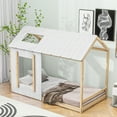 thumbnail image 6 of Bellemave Twin Size House Floor Bed , Wood Montessori Bed With Roof and Window, Wood Montessori BedAntique White）, 6 of 13