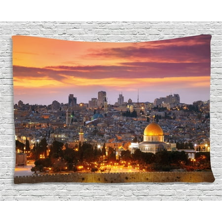 - Landscape Tapestry, Ancient Old City Jerusalem Historical Religious Center Israel Twilight View, Wall Hanging for Bedroom Living Room Dorm Decor, 60W X 40L Inches, Gold Coral Lilac, by Ambesonne