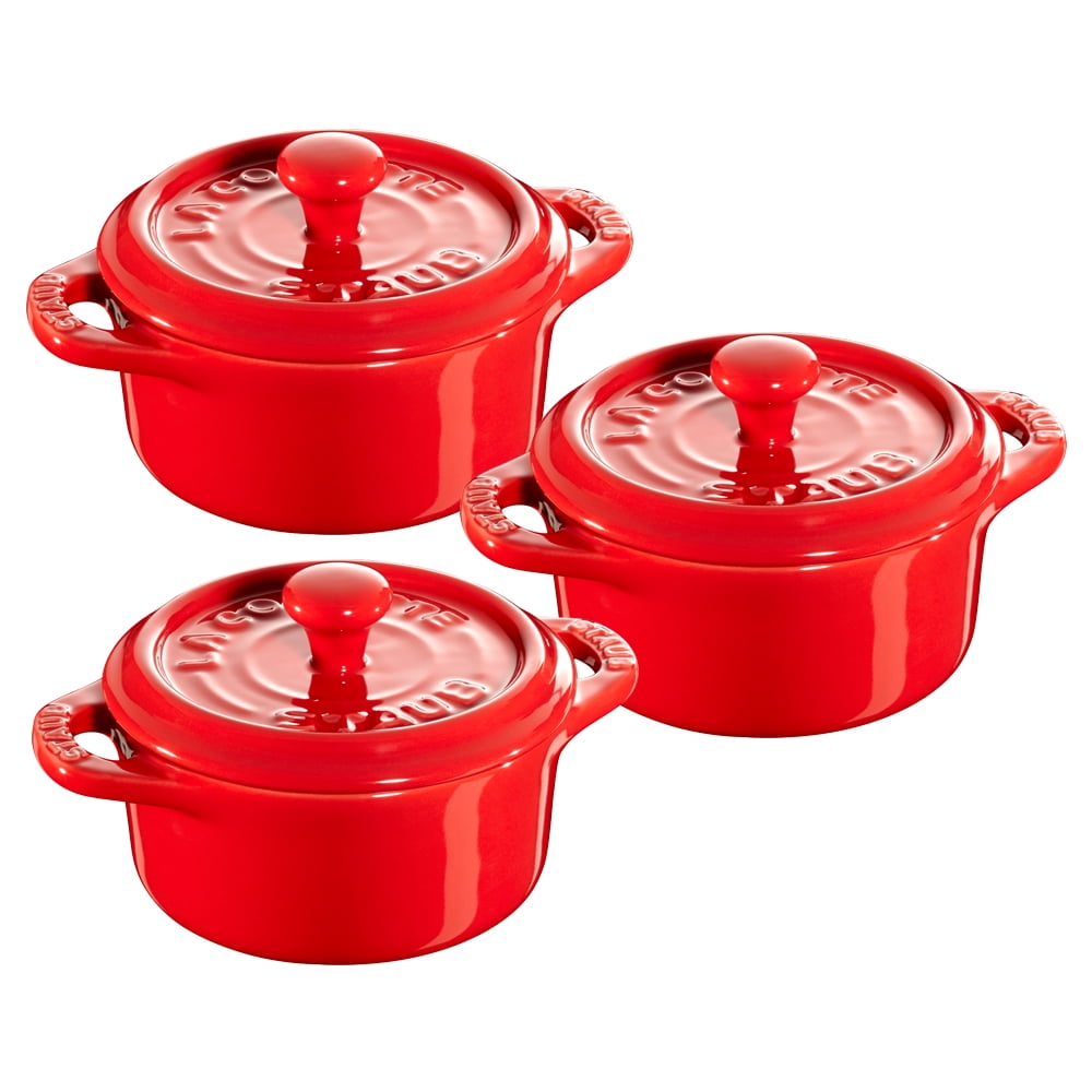 Staub Ceramic 3pc Mini Round Cocotte Set Cherry
