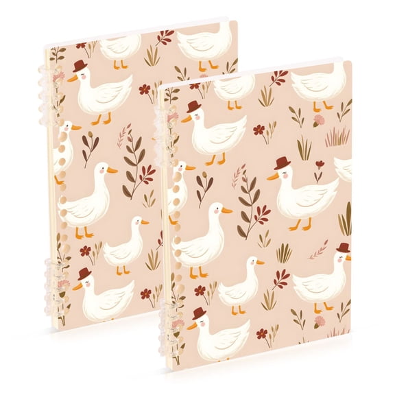 FORMRS 1-Subject Spiral Notebook 8" x 5" College Ruled 60 Refillable Sheet A5 Hard Cover, Cartoon Goose Pattern