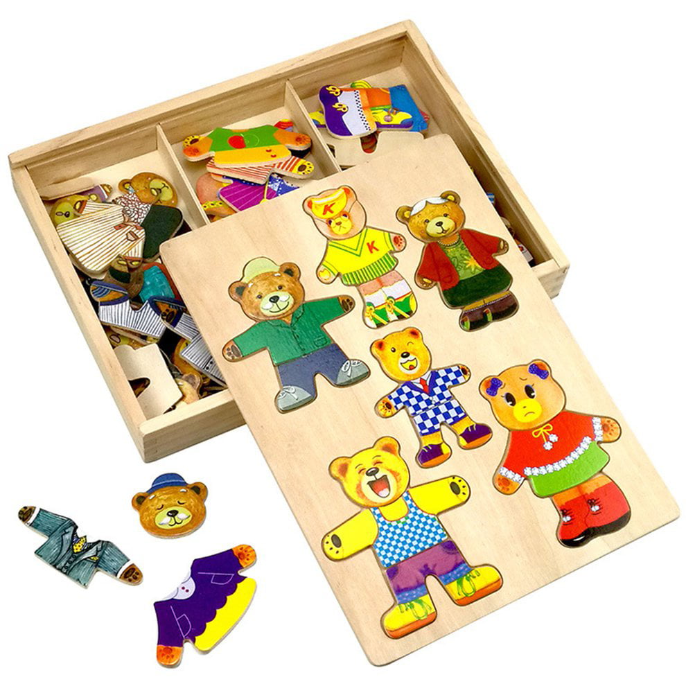 Wooden Six Bears Change Clothes Puzzle Baby Toys 3-6 Years Old Puzzle 