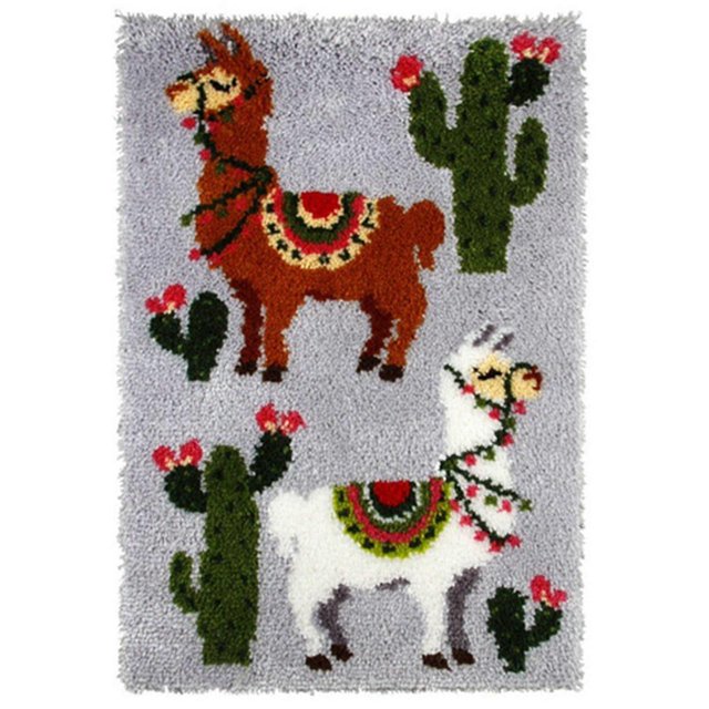 Latch Hook Kit,diy Crochet,20.4 X 14.9 Inch Two Alpacas For Beginners