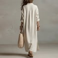 thumbnail image 2 of Morttic Women's Lapel Half Placket Roll Up Sleeve Loose Shirt Maxi Dress – Solid Color Casual Summer Dress with Side Split White，S, 2 of 3