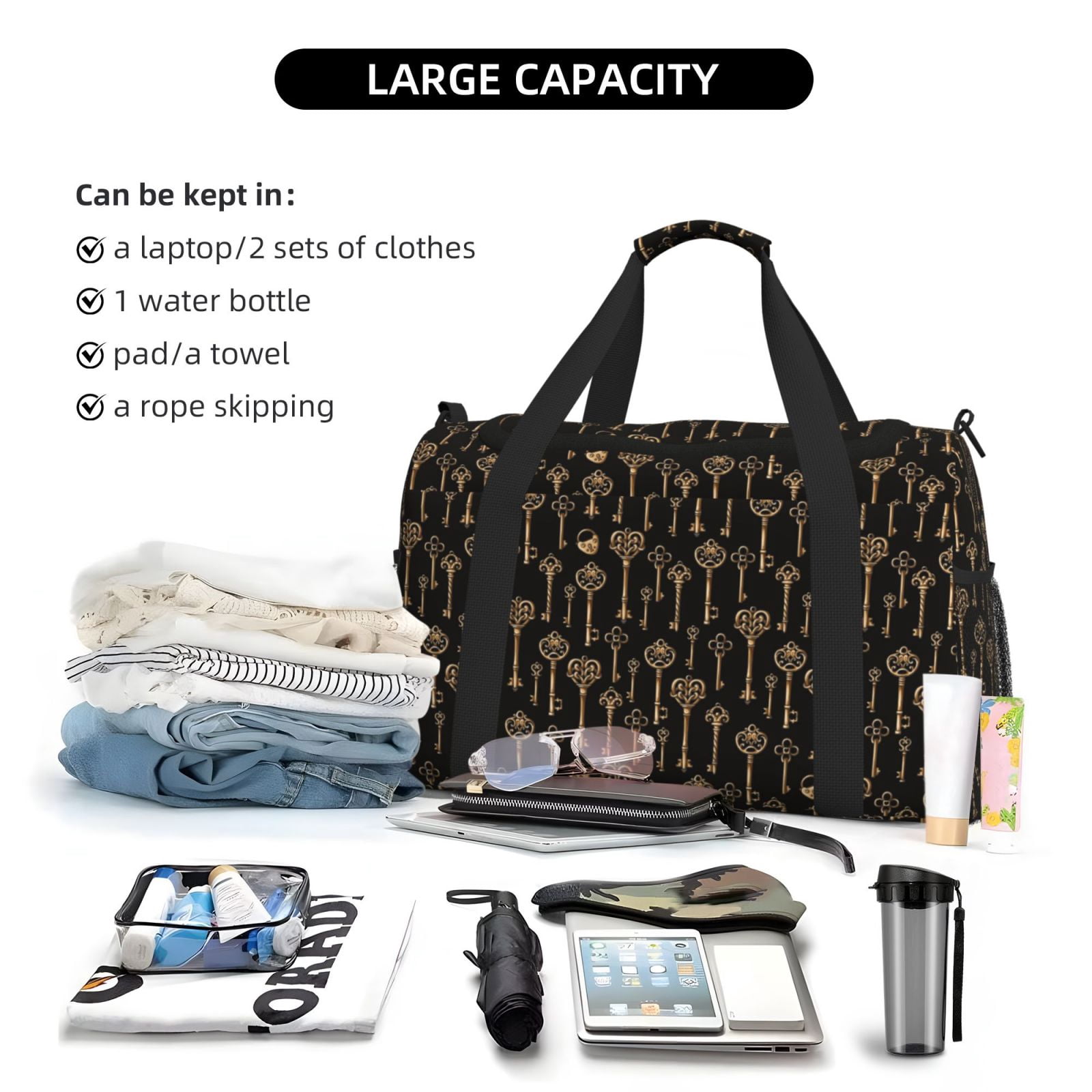 Fuzoiu Keys Print Travel Duffle Bag,Carry On Tote Bags,Duffel Bag,Sport Gym Bag, Hospital Bag for Labor and Delivery, Overnight Bag,Luggage Bag